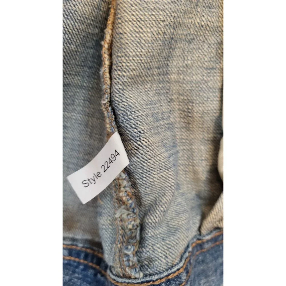 J Crew Women’s Large Distressed Denim Utility Jacket Destroyed Blue Fade